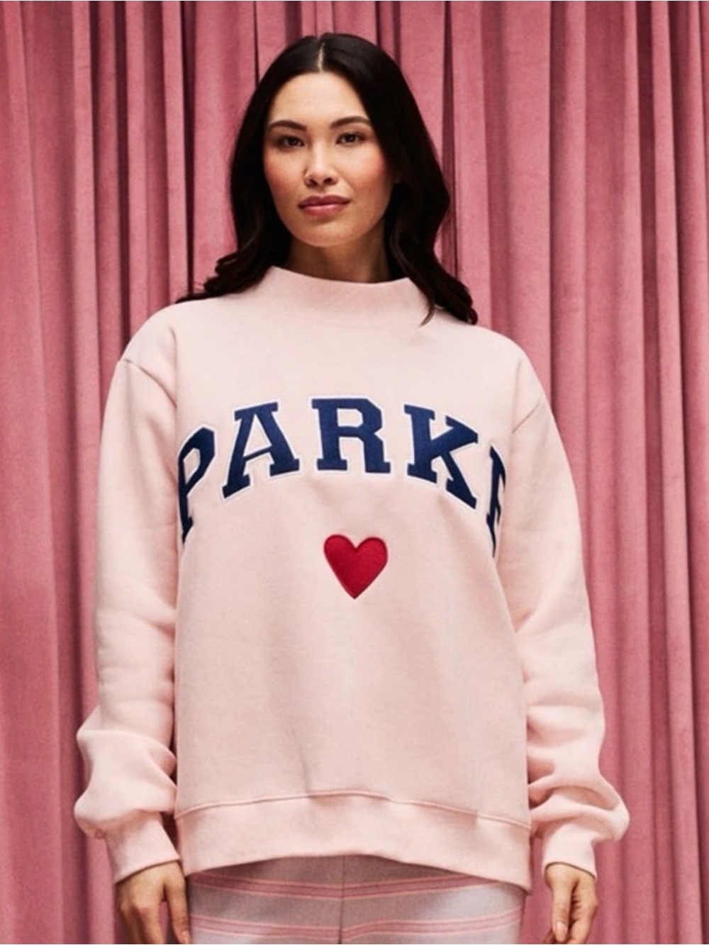 PARKE Valentine's Day Heart Varsity  Mockneck Sweatshirt Pink Size L-XL